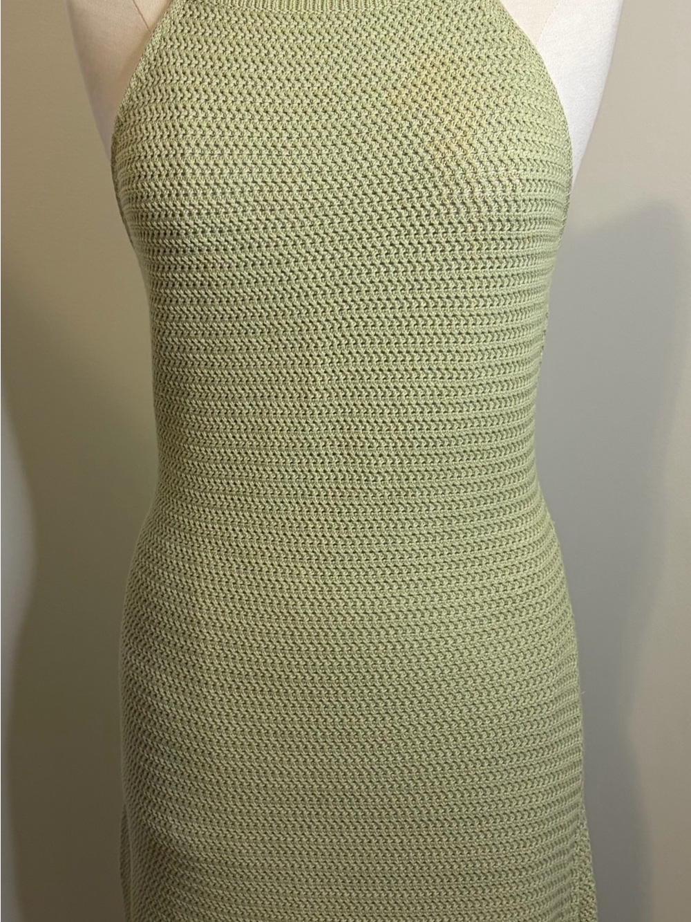 WILFRED Aritzia Sage Green Crochet Halter Midi Dress SIZE LARGE